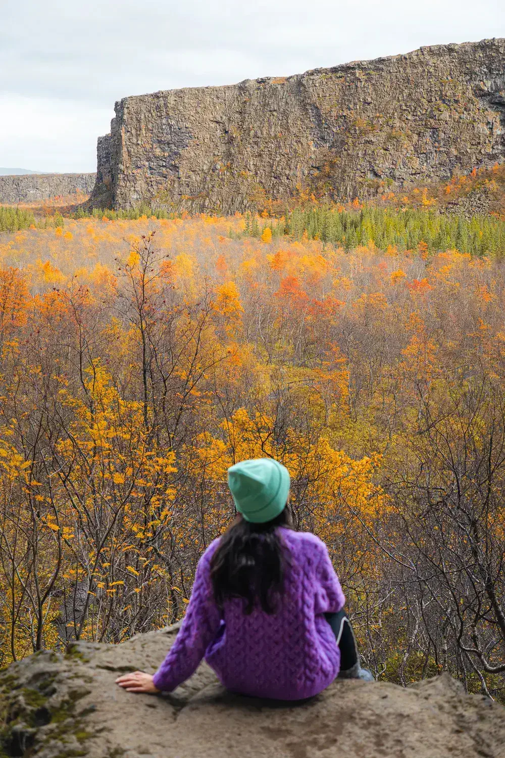 Cañón con los colores otoñales naranjas y rojos en Islandia.